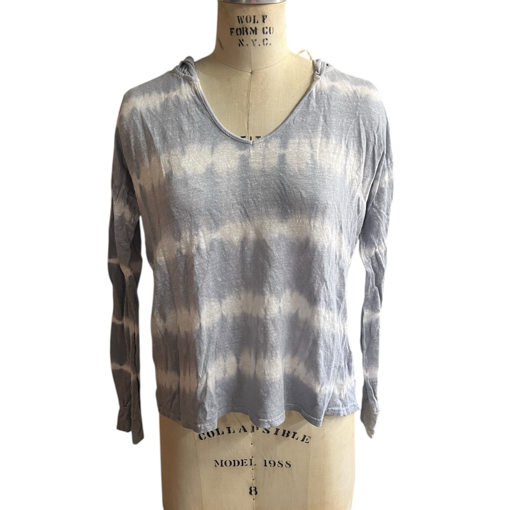 SWTR L blue and white tie dye linen hoodie